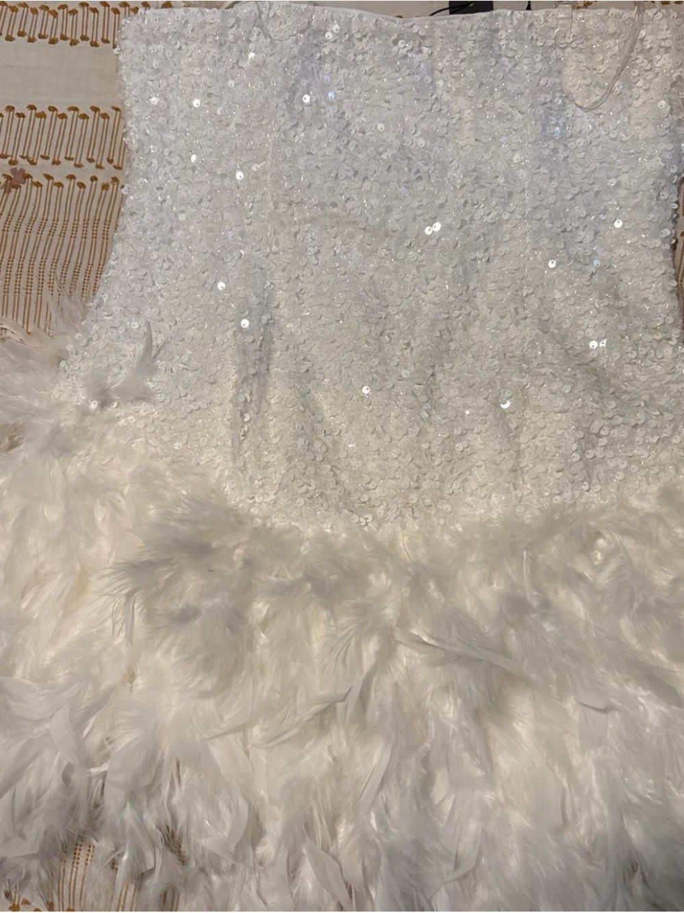 Fashionnova White Sequin & Feather Party Dress